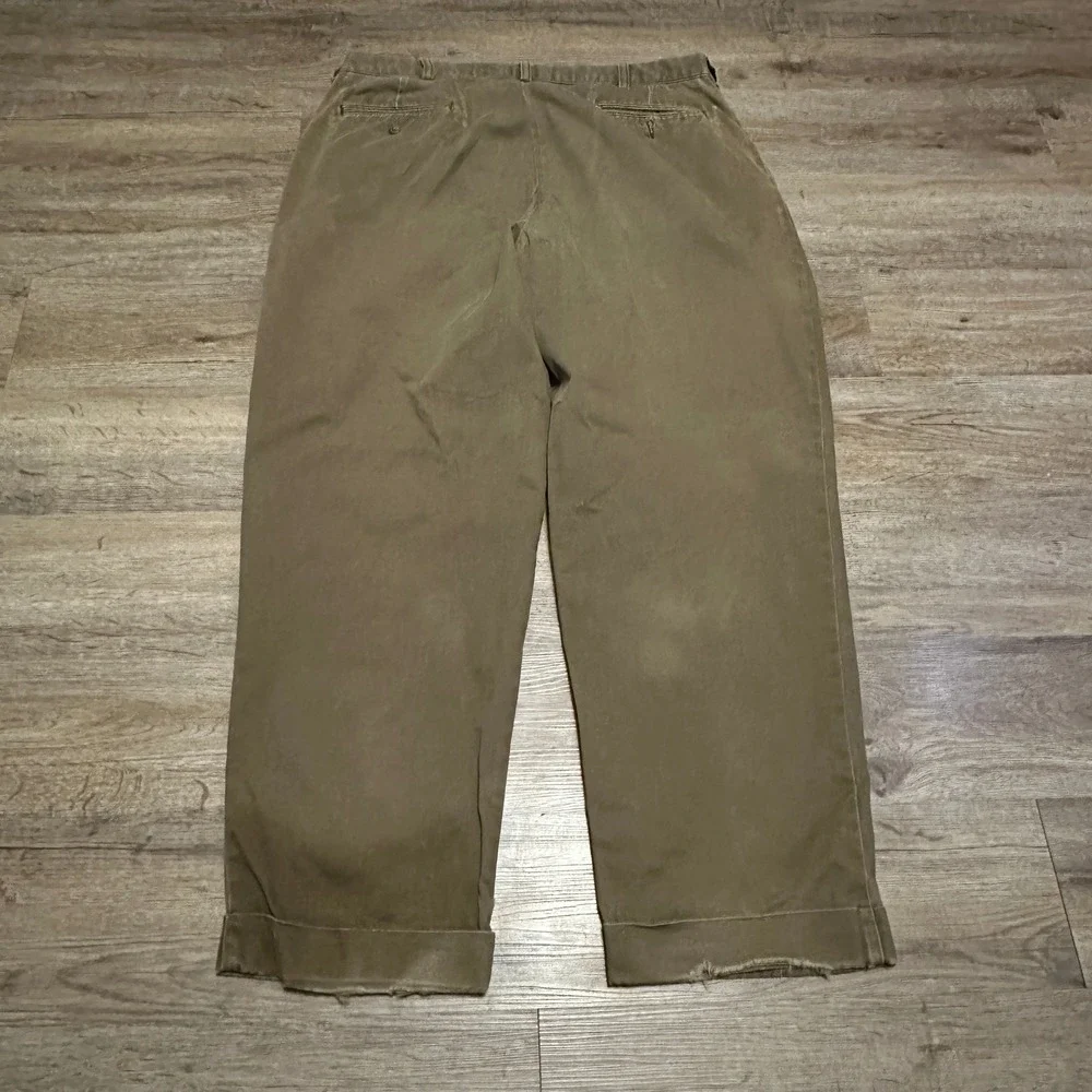 Polo Ralph Lauren Hammond Pant Mens 38x30 Brown Pleated Cuffed‎ Chino Chinos